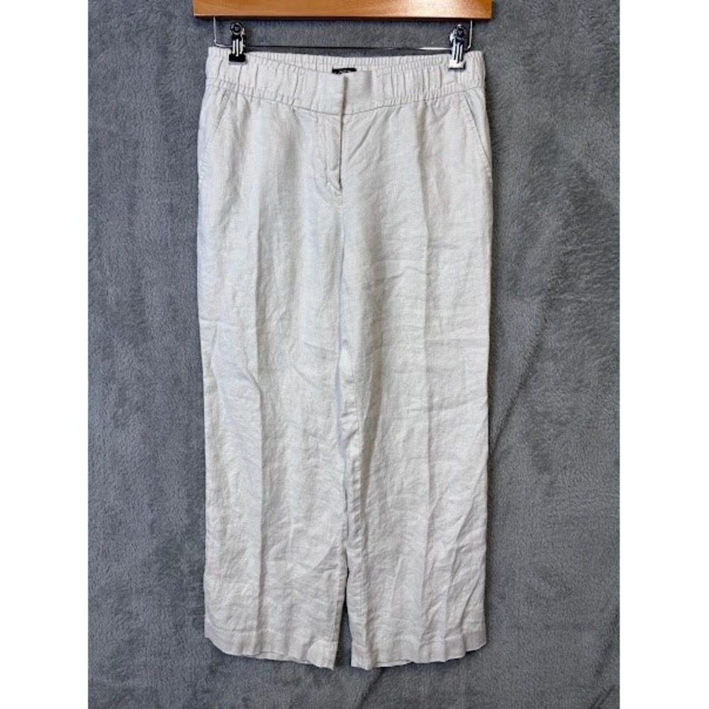 LOFT Petite Linen Blend Wide Leg Crop Pants Womens Size 2P Ivory‎